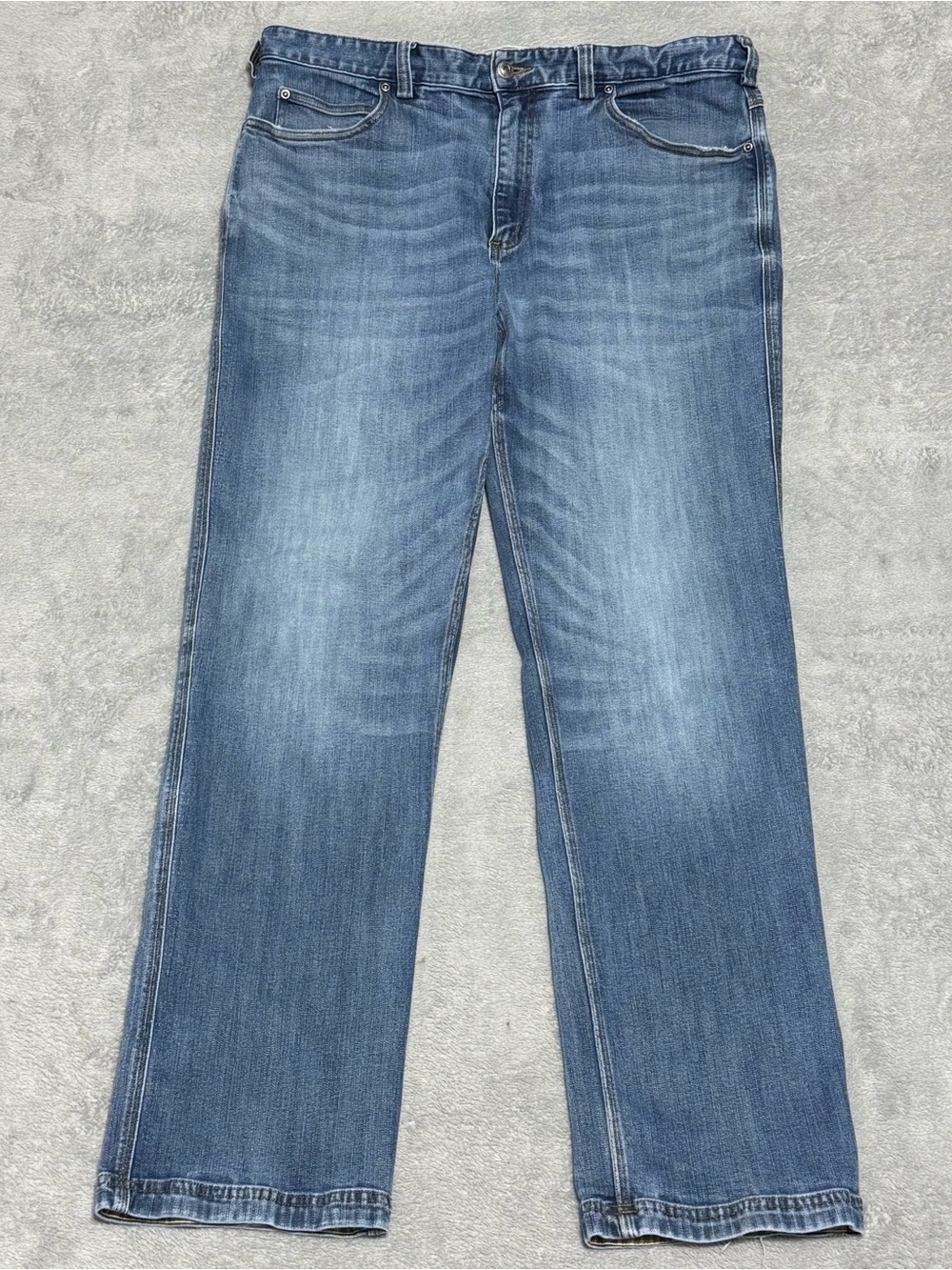 Duluth Trading Coolmax Flex Ballroom Jeans 38x34 Mens Blue Workwear Relaxed Fit